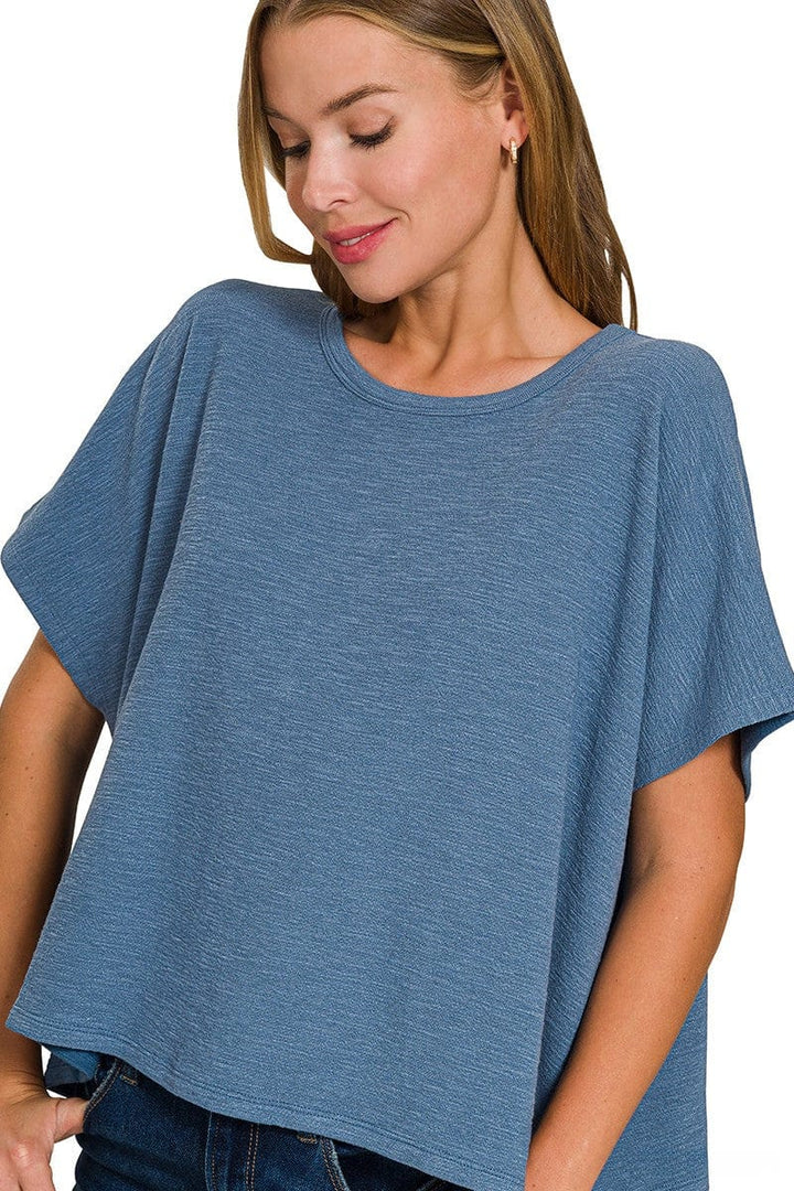 Zenana Cotton Slub Oversize Drop Shoulder Crew Neck Tee