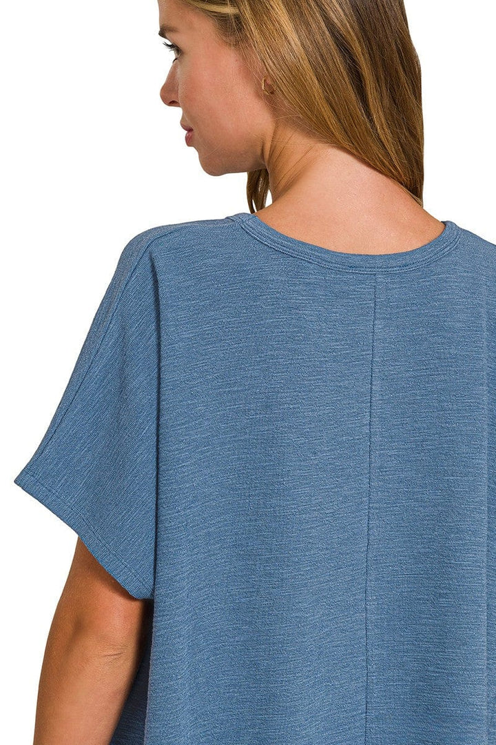 Zenana Cotton Slub Oversize Drop Shoulder Crew Neck Tee