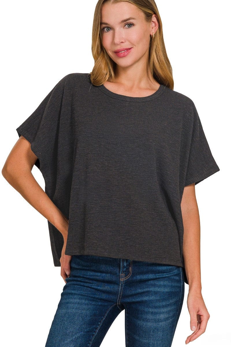 Zenana Cotton Slub Oversize Drop Shoulder Crew Neck Tee