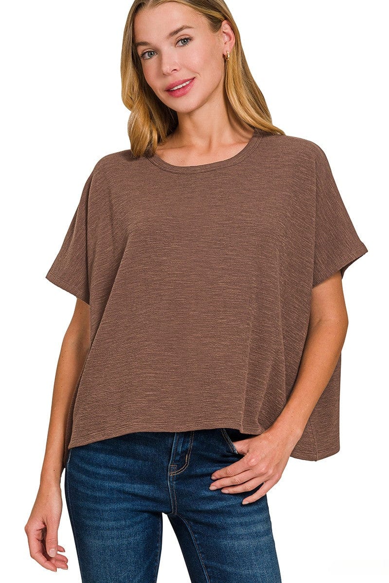 Zenana Cotton Slub Oversize Drop Shoulder Crew Neck Tee
