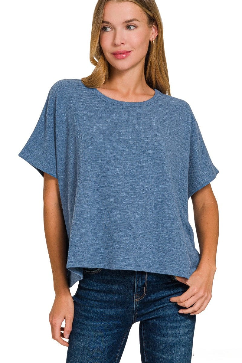Zenana Cotton Slub Oversize Drop Shoulder Crew Neck Tee