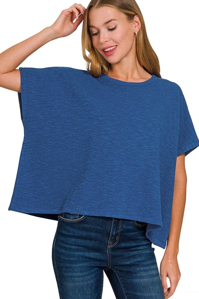 Zenana Cotton Slub Oversize Drop Shoulder Crew Neck Tee