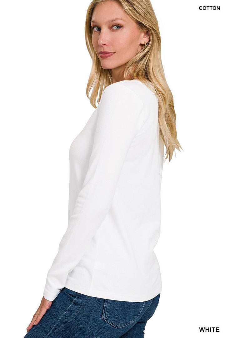 Zenana Cotton V-Neck Long Sleeve T-shirt