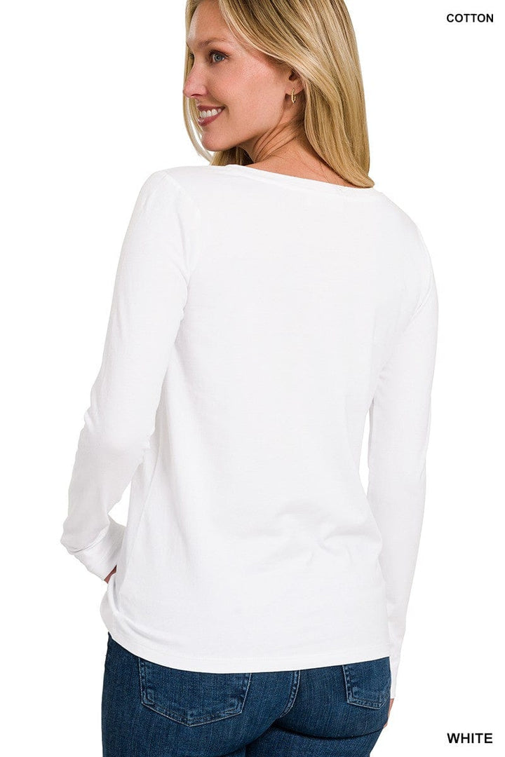 Zenana Cotton V-Neck Long Sleeve T-shirt