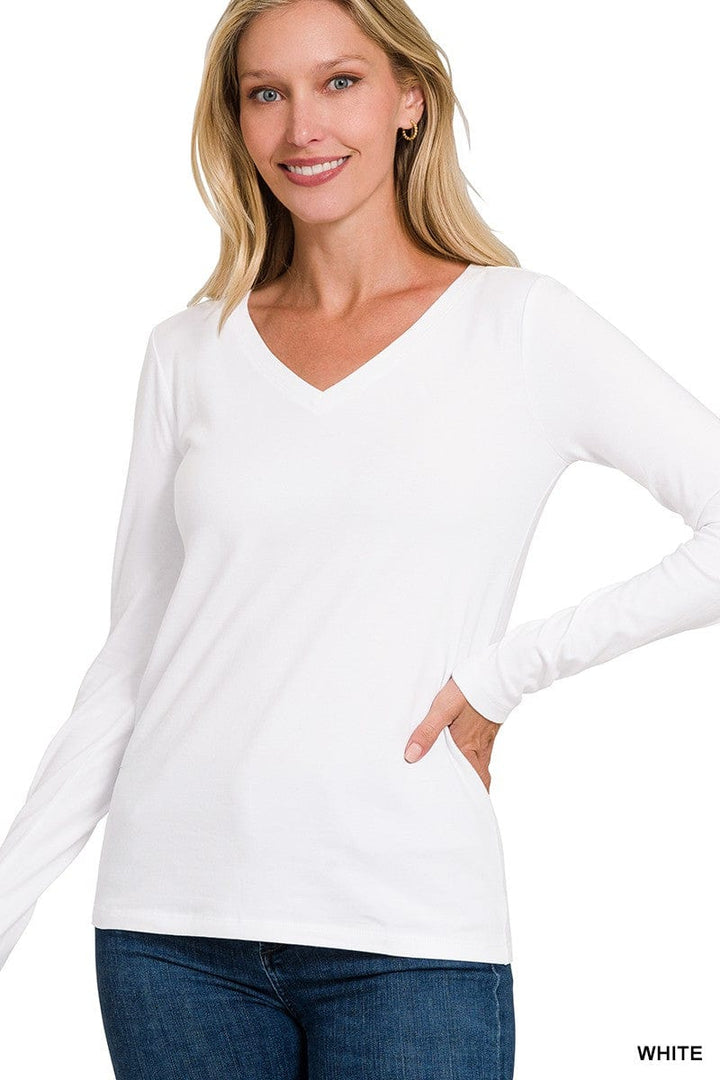 Zenana Cotton V-Neck Long Sleeve T-shirt