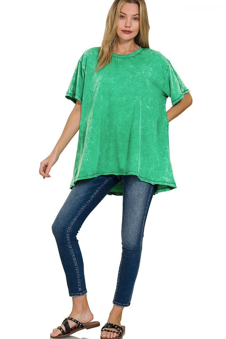 Zenana Crinkle Washed Cotton Drop Shoulder Oversized Top