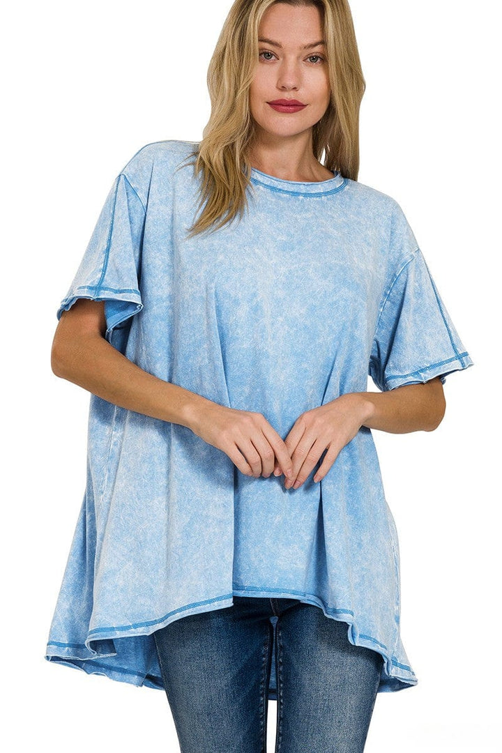 Zenana Crinkle Washed Cotton Drop Shoulder Oversized Top