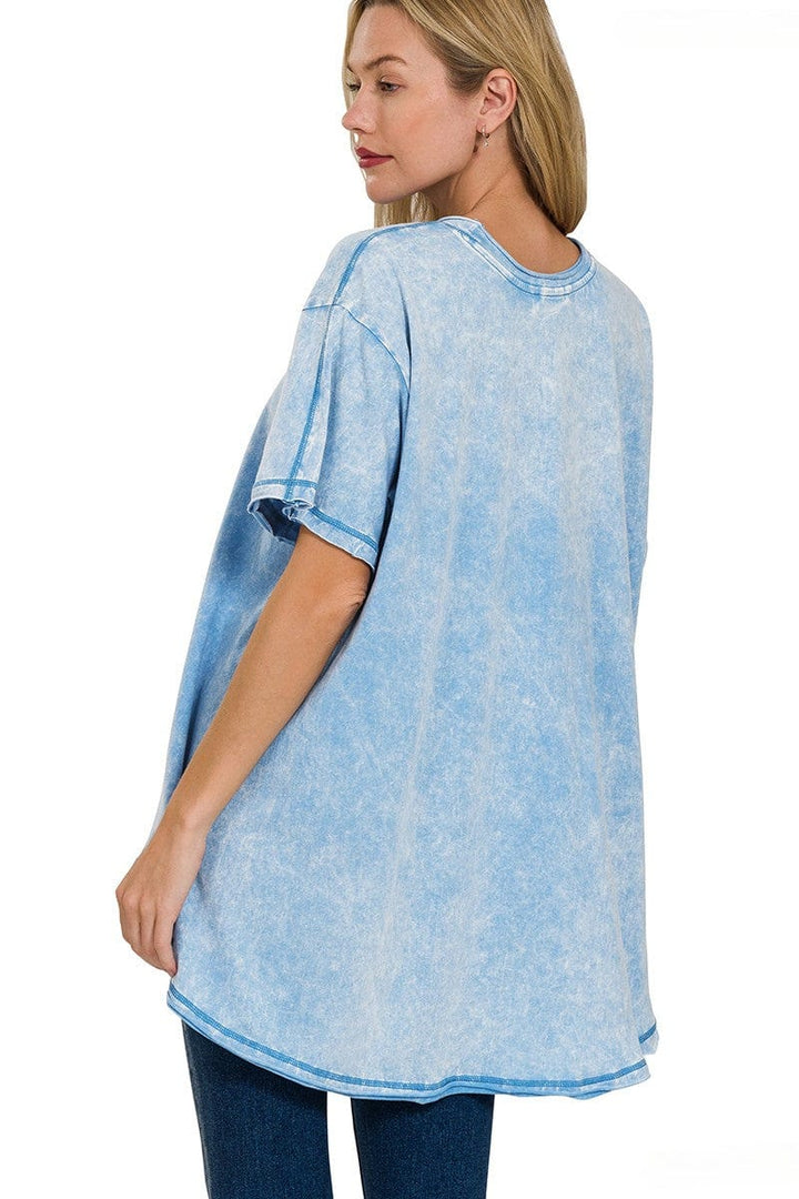 Zenana Crinkle Washed Cotton Drop Shoulder Oversized Top