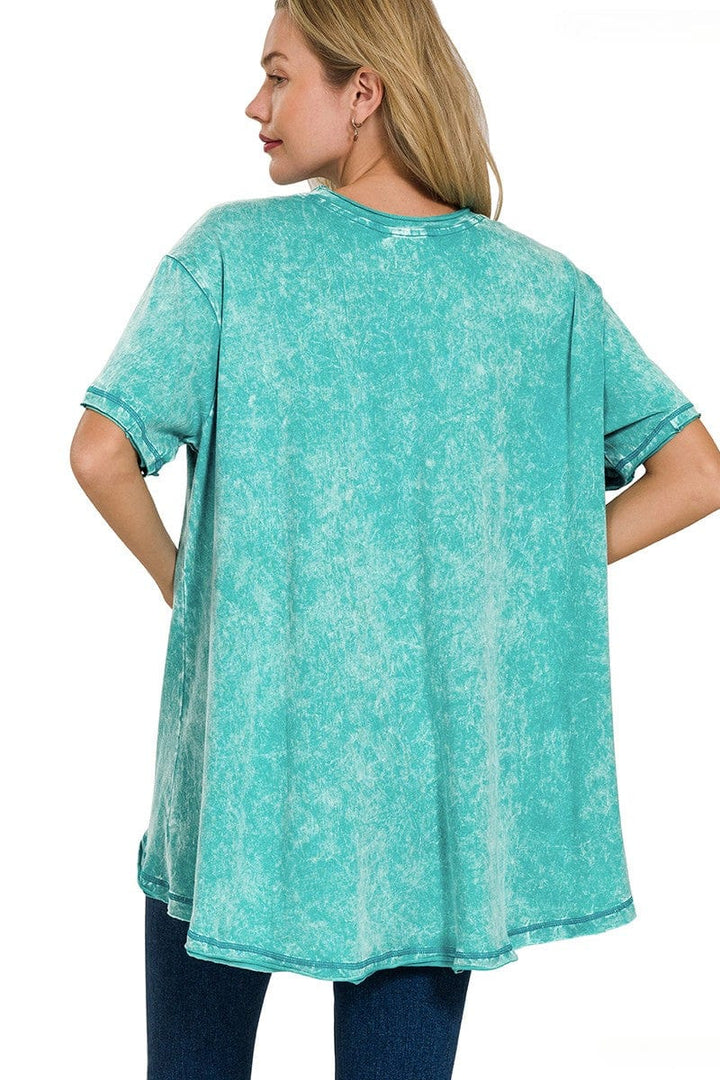 Zenana Crinkle Washed Cotton Drop Shoulder Oversized Top