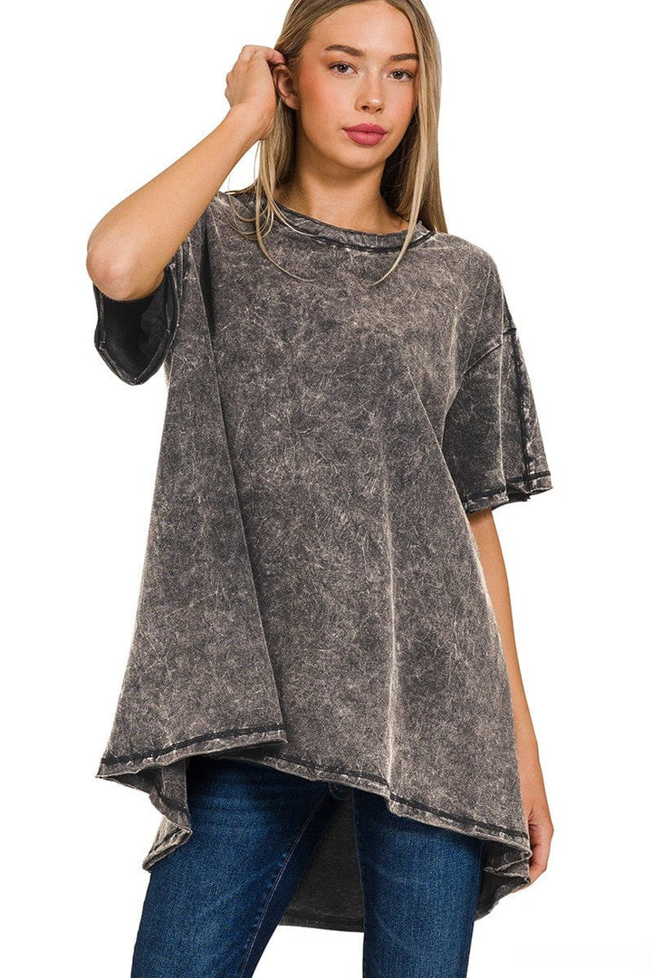 Zenana Crinkle Washed Cotton Drop Shoulder Oversized Top