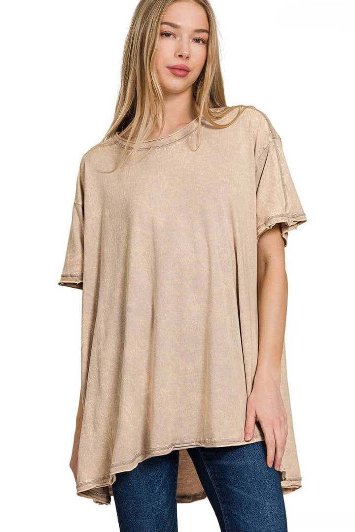 Zenana Crinkle Washed Cotton Drop Shoulder Oversized Top