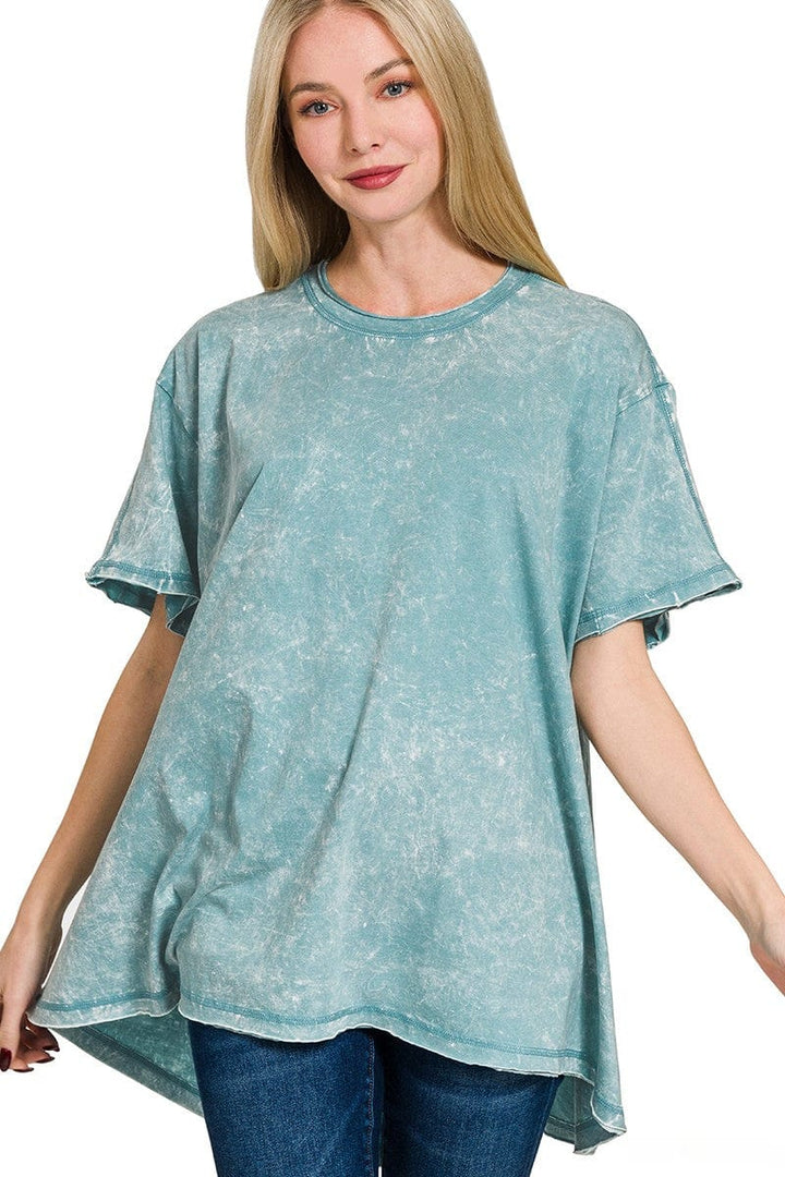 Zenana Crinkle Washed Cotton Drop Shoulder Oversized Top