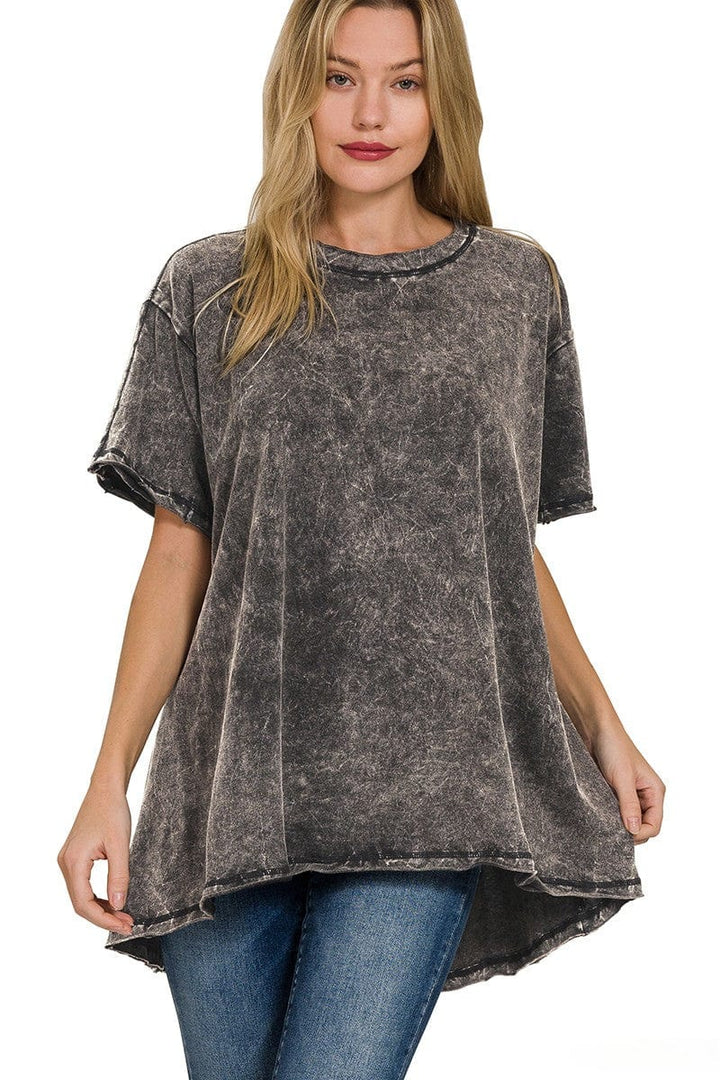 Zenana Crinkle Washed Cotton Drop Shoulder Oversized Top