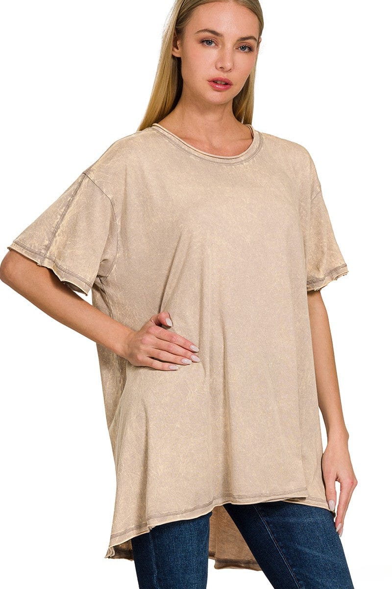 Zenana Crinkle Washed Cotton Drop Shoulder Oversized Top