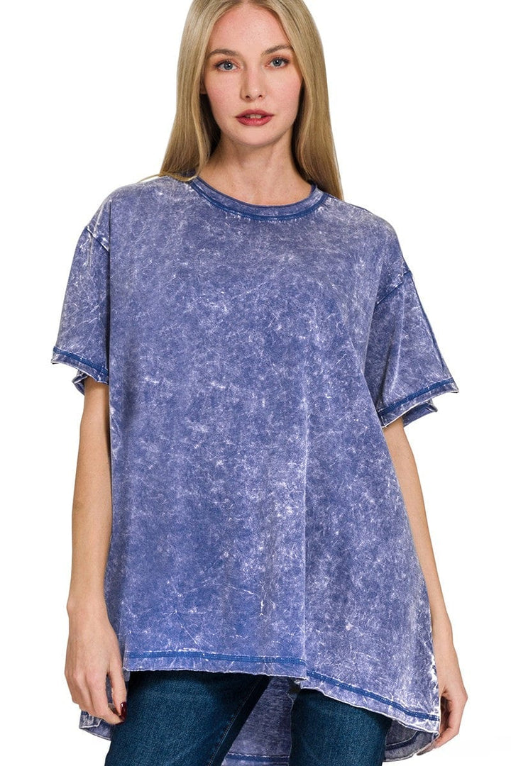 Zenana Crinkle Washed Cotton Drop Shoulder Oversized Top
