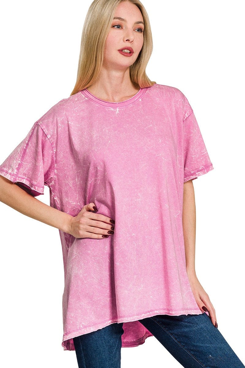 Zenana Crinkle Washed Cotton Drop Shoulder Oversized Top