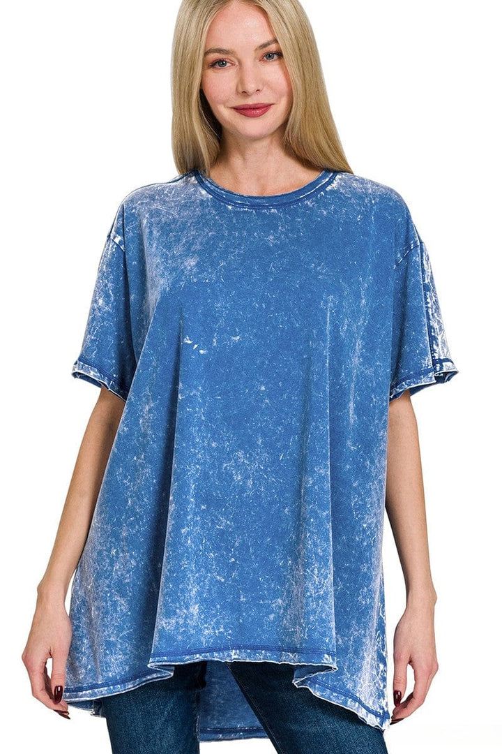 Zenana Crinkle Washed Cotton Drop Shoulder Oversized Top