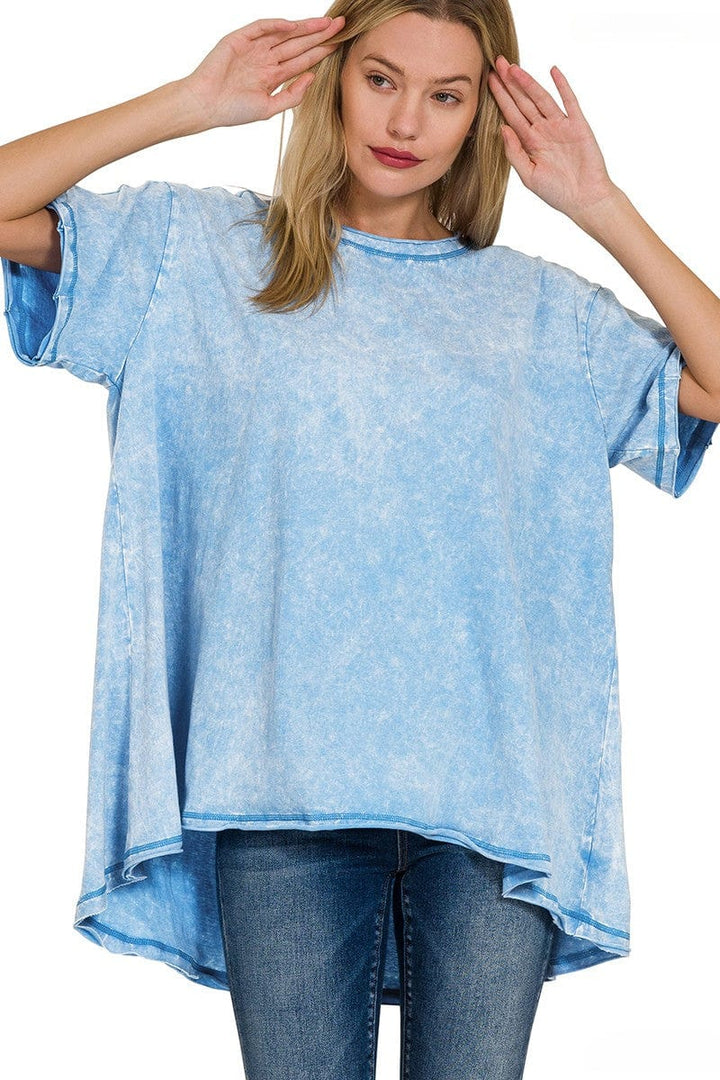 Zenana Crinkle Washed Cotton Drop Shoulder Oversized Top