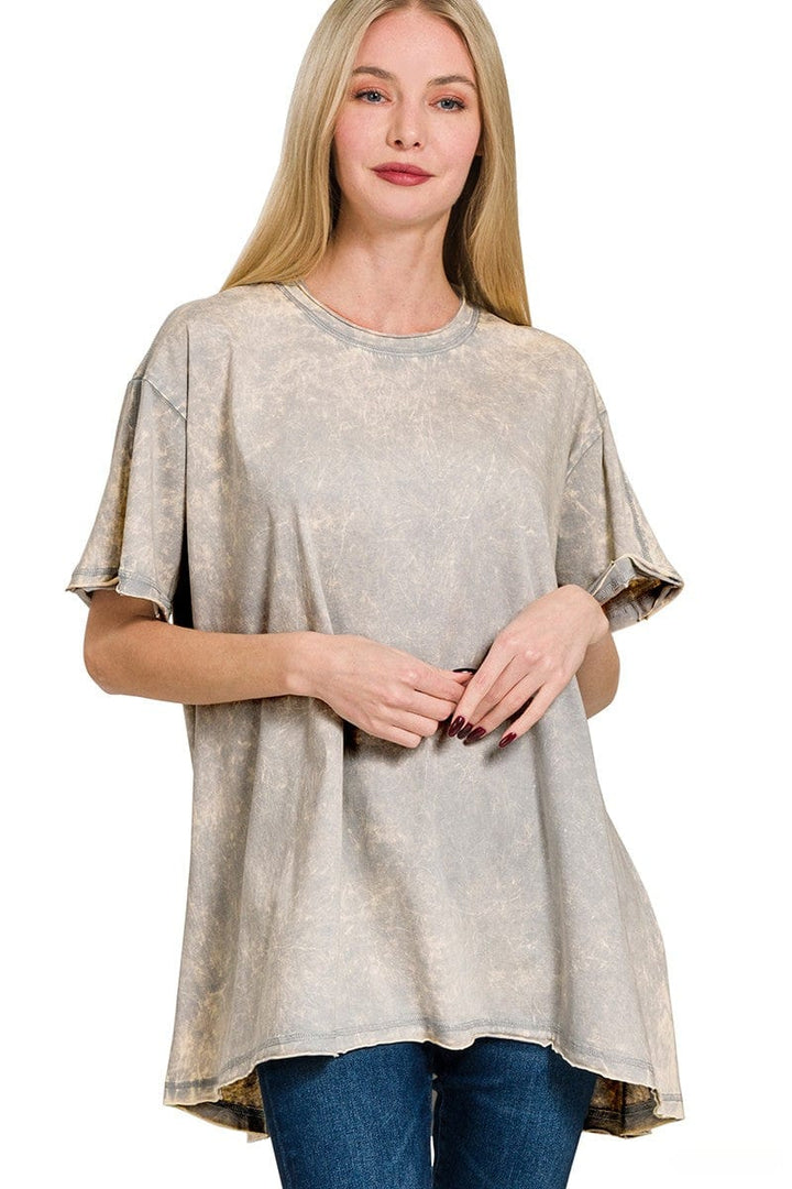 Zenana Crinkle Washed Cotton Drop Shoulder Oversized Top