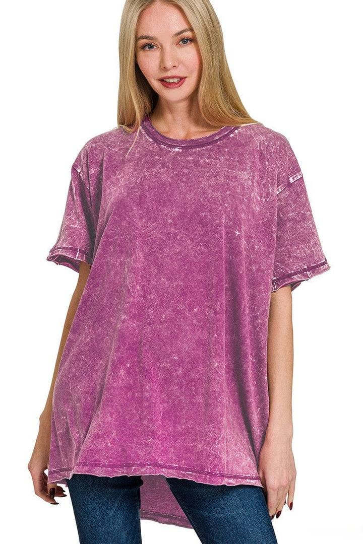 Zenana Crinkle Washed Cotton Drop Shoulder Oversized Top