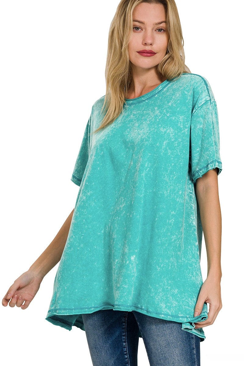 Zenana Crinkle Washed Cotton Drop Shoulder Oversized Top