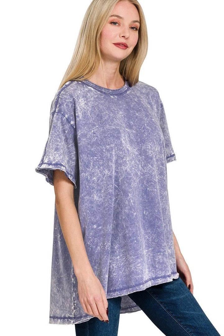 Zenana Crinkle Washed Cotton Drop Shoulder Oversized Top