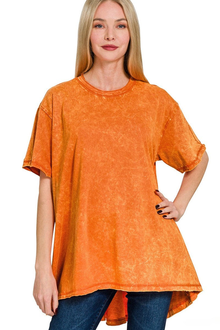 Zenana Crinkle Washed Cotton Drop Shoulder Oversized Top