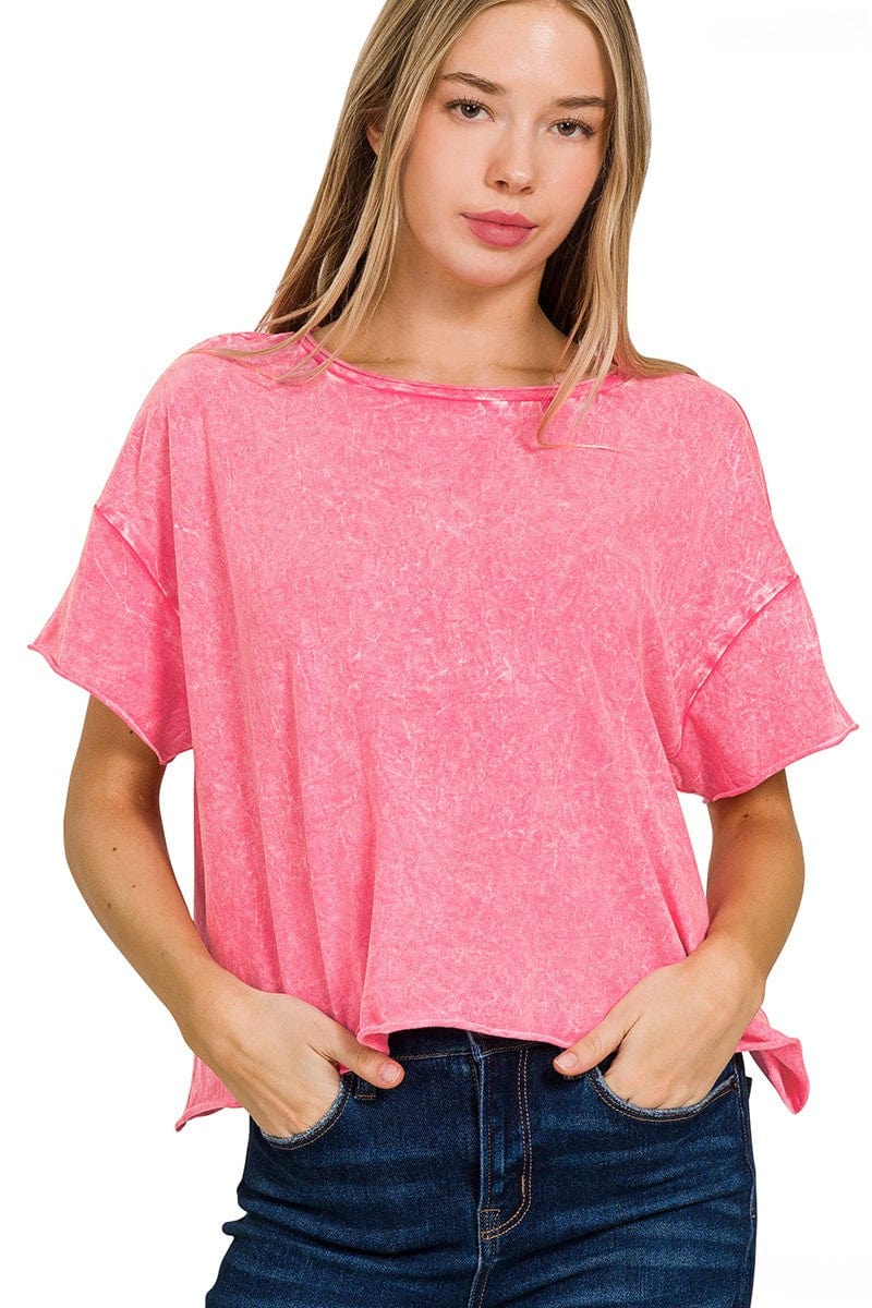 Zenana Crinkle Washed Crew Neck Short Sleeve Cropped Boxy Tee
