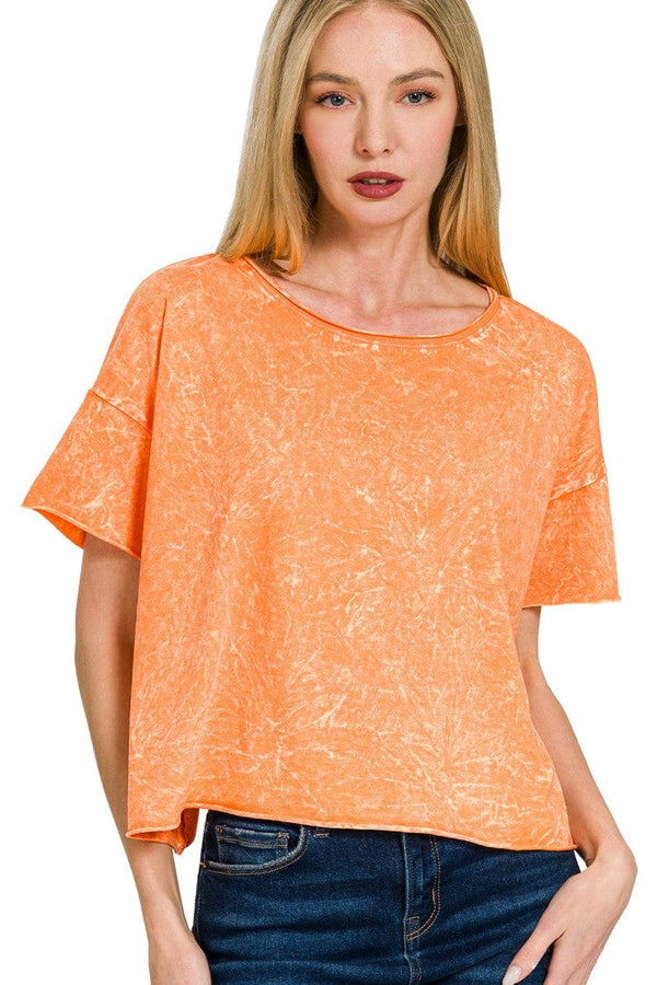 Zenana Crinkle Washed Crew Neck Short Sleeve Cropped Boxy Tee