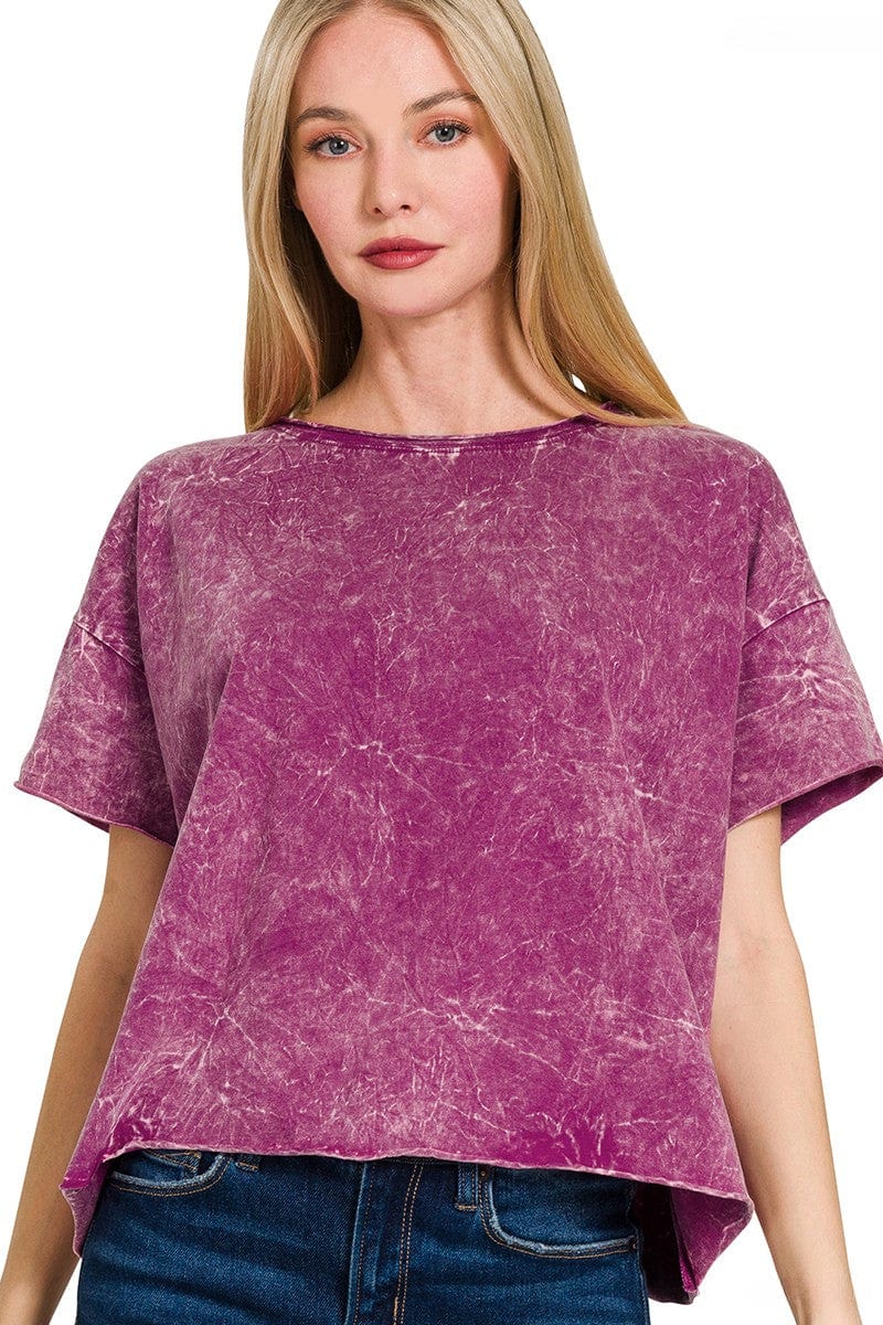 Zenana Crinkle Washed Crew Neck Short Sleeve Cropped Boxy Tee