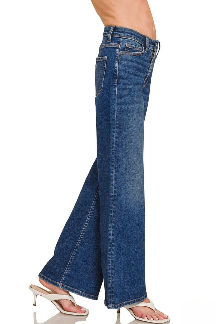 Zenana Dark Wash Mid Rise Wide Leg Denim Jeans