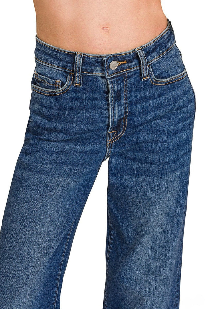 Zenana Dark Wash Mid Rise Wide Leg Denim Jeans