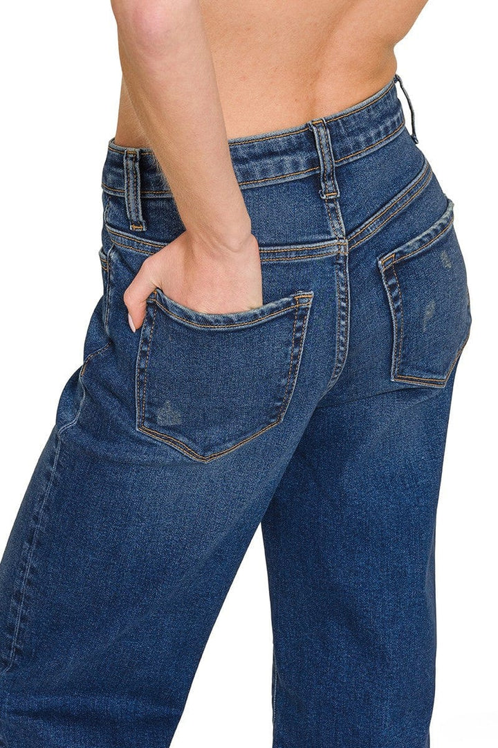 Zenana Dark Wash Mid Rise Wide Leg Denim Jeans