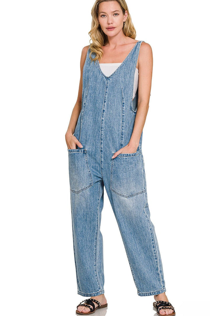 Zenana Denim Adjustable Strap Baggy Jumpsuit with Pocket