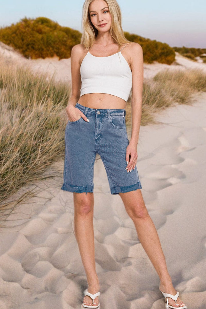 Zenana Distressed Acid Washed Dyed Bermuda Shorts