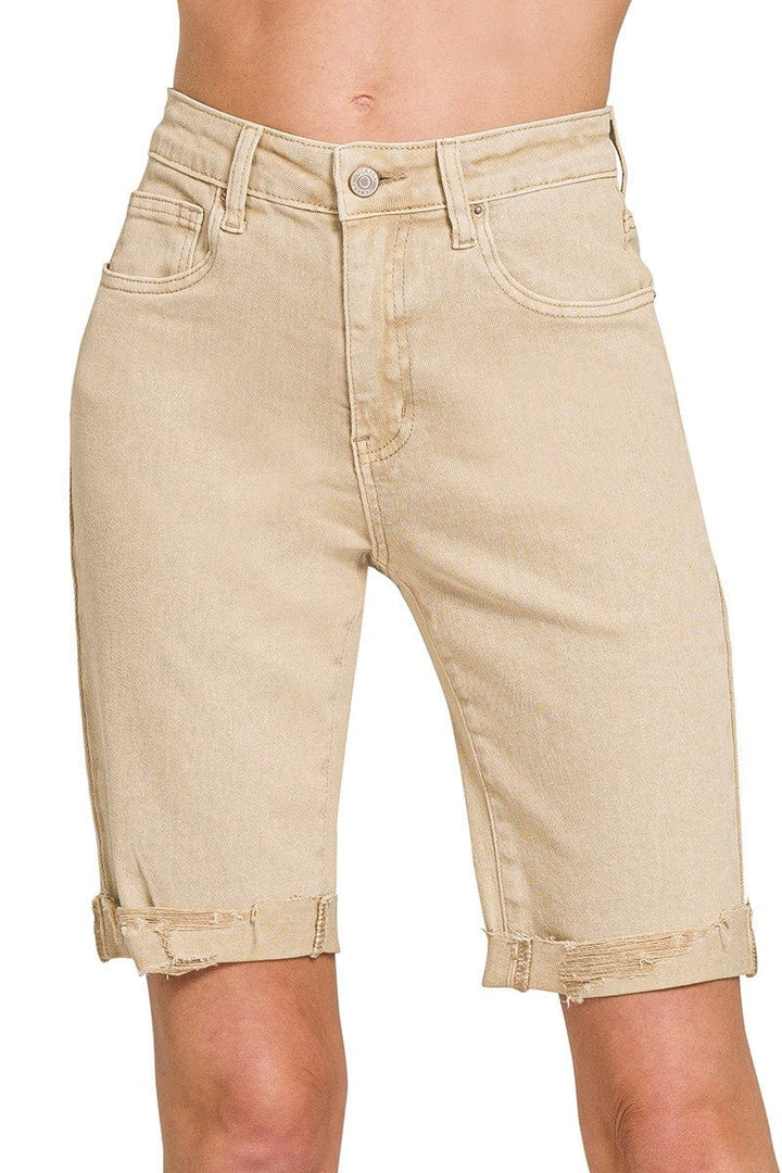 Zenana Distressed Acid Washed Dyed Bermuda Shorts