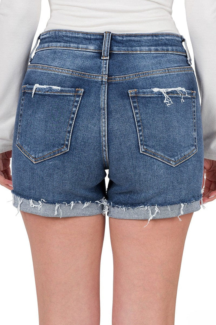 Zenana Distressed Cuffed Raw Hem Denim Shorts