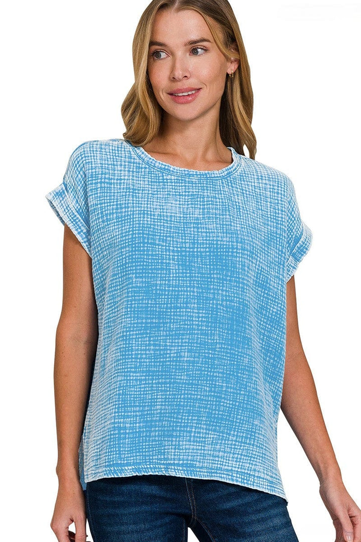 Zenana Double Gauze Acid Washed Short Sleeve Top