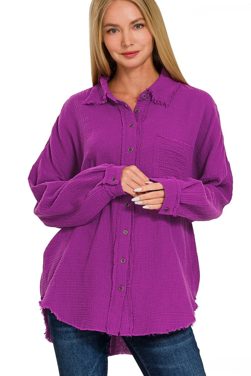 Zenana Double Gauze Oversized Raw Edge Shirt – jfybrand