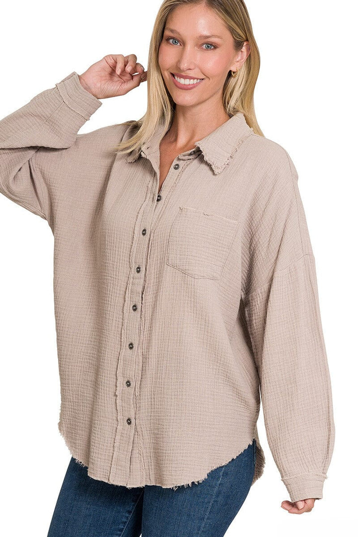 Oversized Cotton Double Gauze Button-Up Blouse | Shop - Encircled