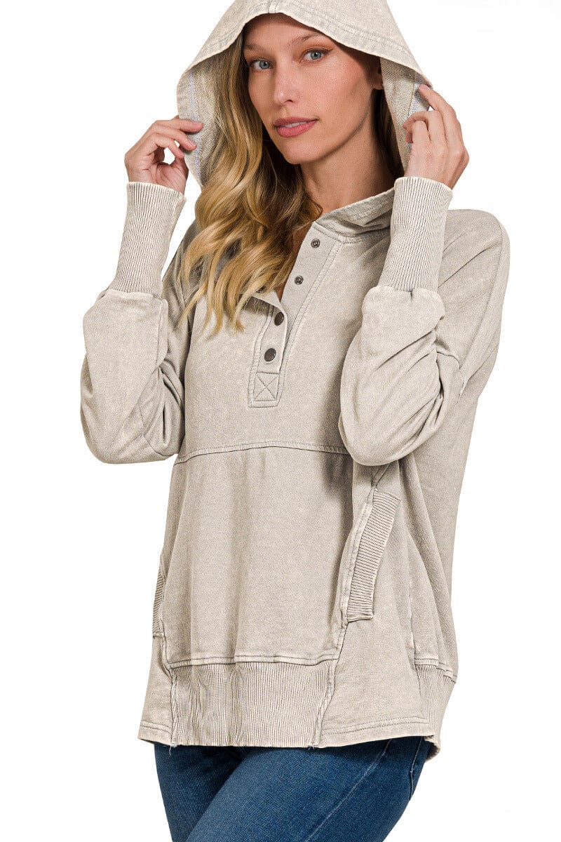 Zenana French Terry Acid Wash Kangaroo Pocket Hoodie - Sold