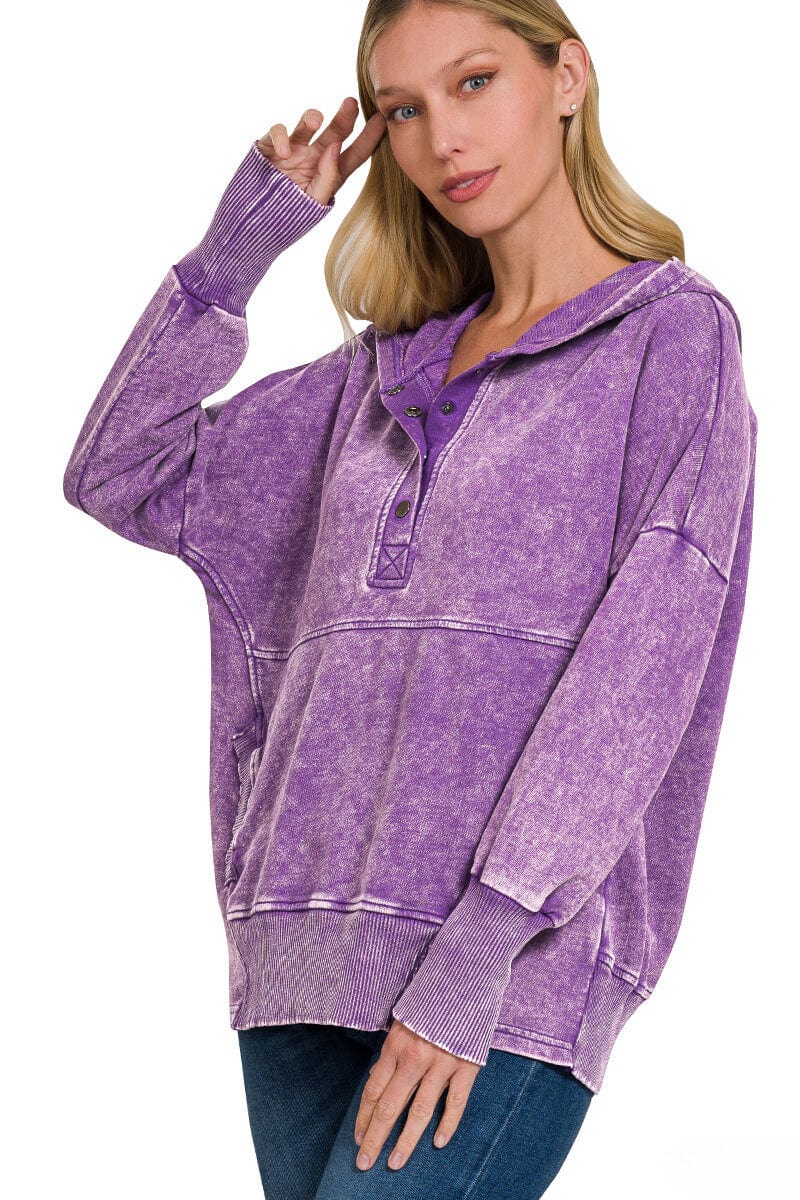 Zenana French Terry Acid Wash Kangaroo Pocket Hoodie Sold Out