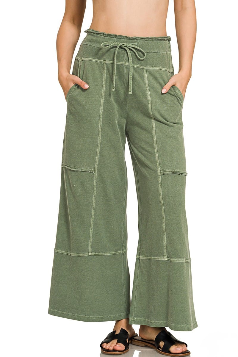 Zenana French Terry Washed Exposed Seam Wide Leg Pants – jfybrand