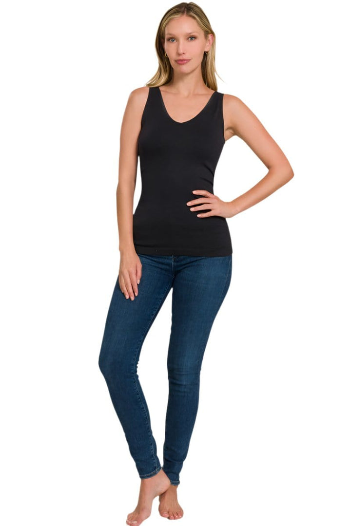 Zenana Front & Back 2-Way V-Neck / U-Neck Seamless Tank