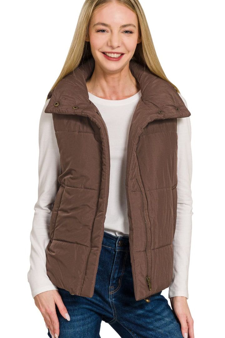 Zenana High Neck Zip Up Puffer Vest