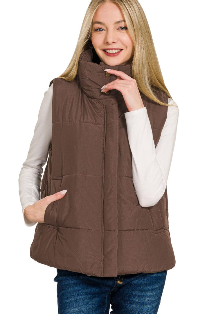 Zenana High Neck Zip Up Puffer Vest