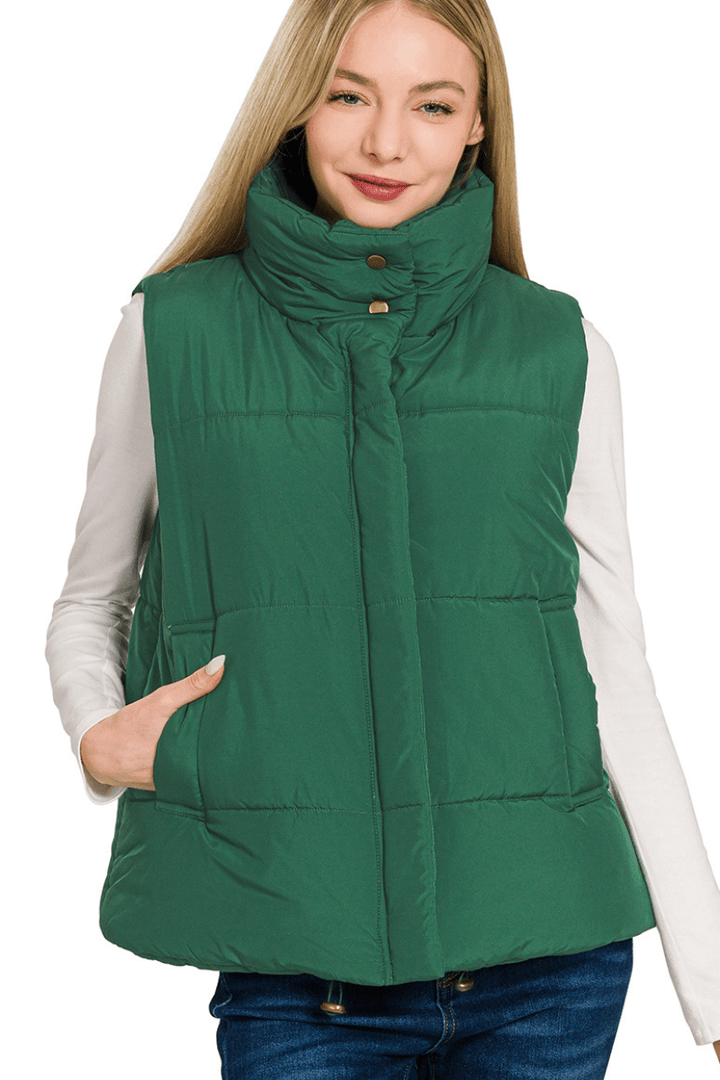 Zenana High Neck Zip Up Puffer Vest