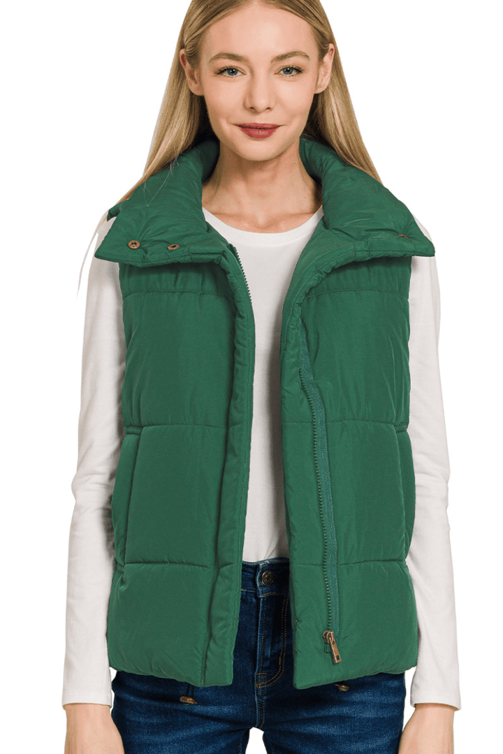 Zenana High Neck Zip Up Puffer Vest