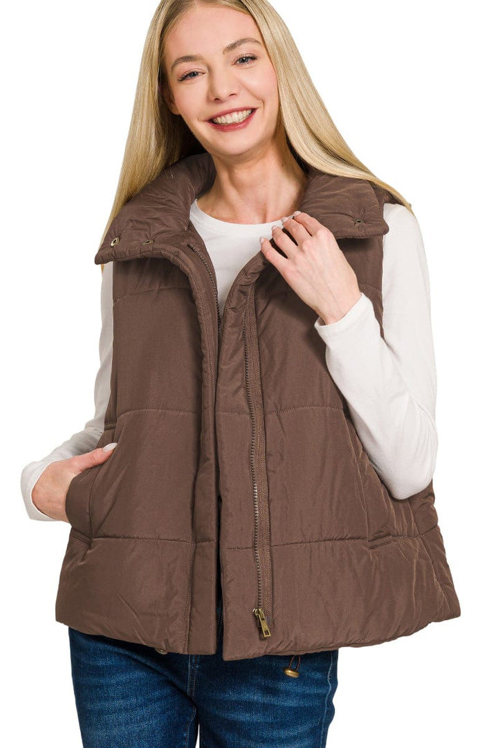 Zenana High Neck Zip Up Puffer Vest