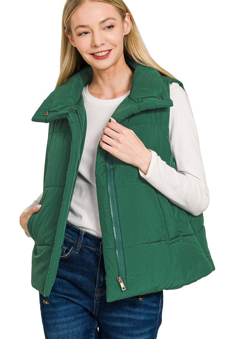 Zenana High Neck Zip Up Puffer Vest